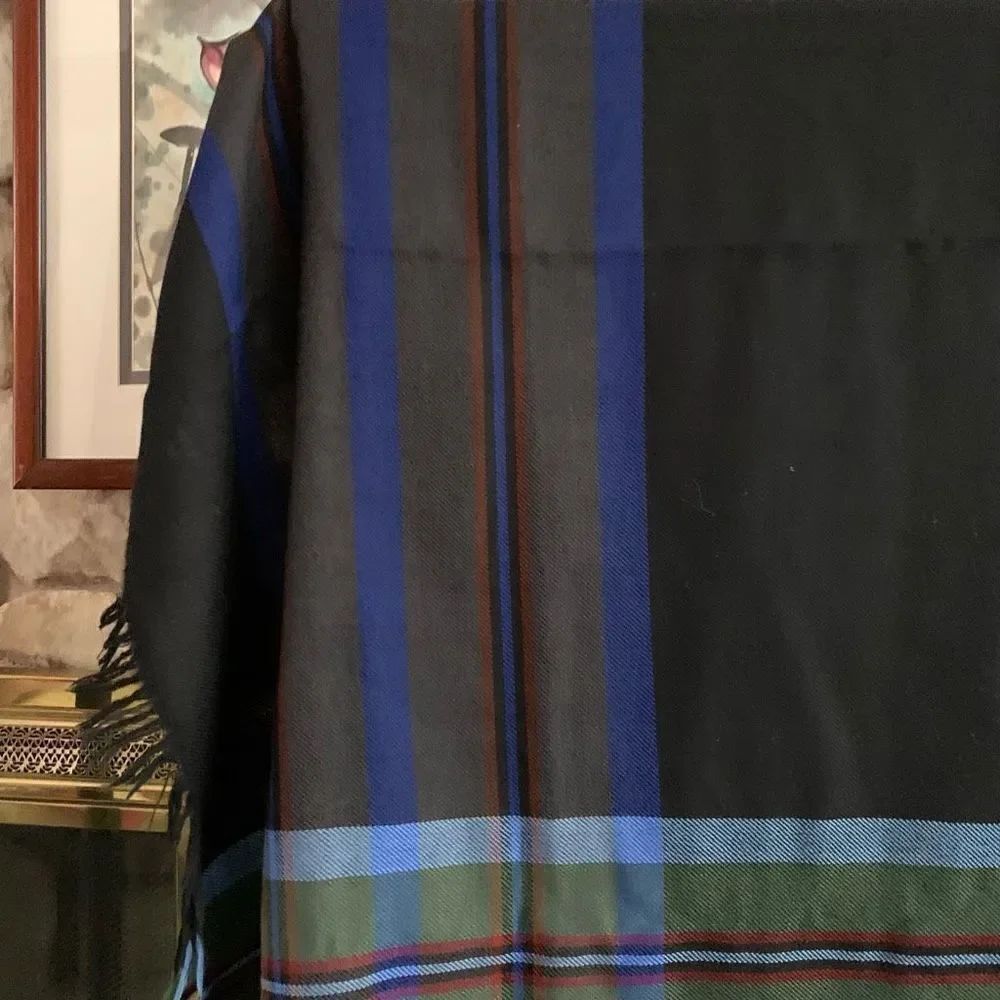 Navy plaid wrap. - Picture 3 of 7